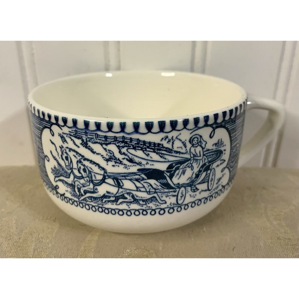 Royal Currier & Ives VINTAGE Horse & Carriage Blue China Coffee Tea Cup Replace
